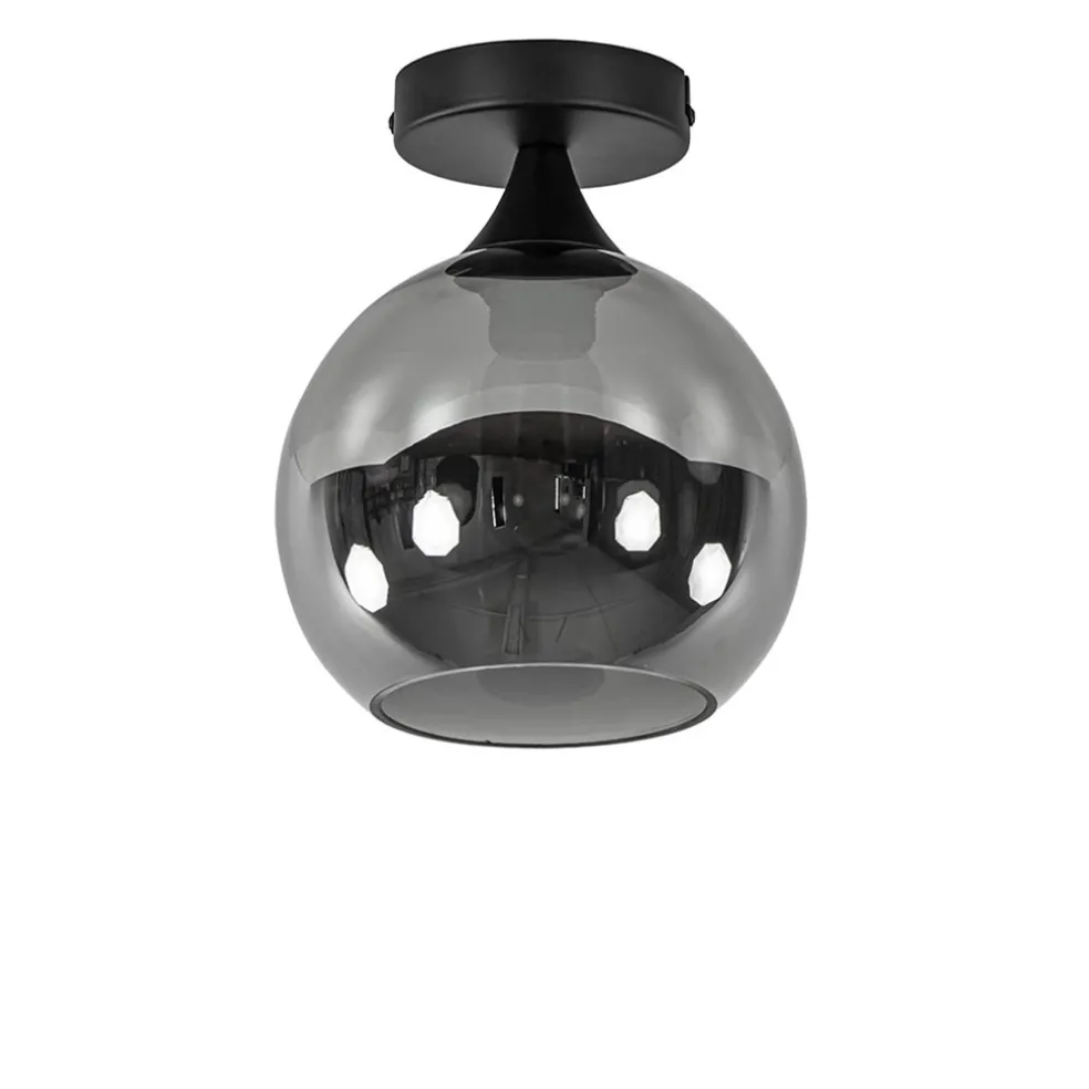 Store Straluma Mat zwarte plafondlamp met smoke glazen bol klein