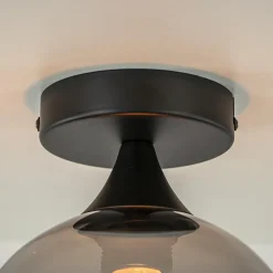 Store Straluma Mat zwarte plafondlamp met smoke glazen bol klein