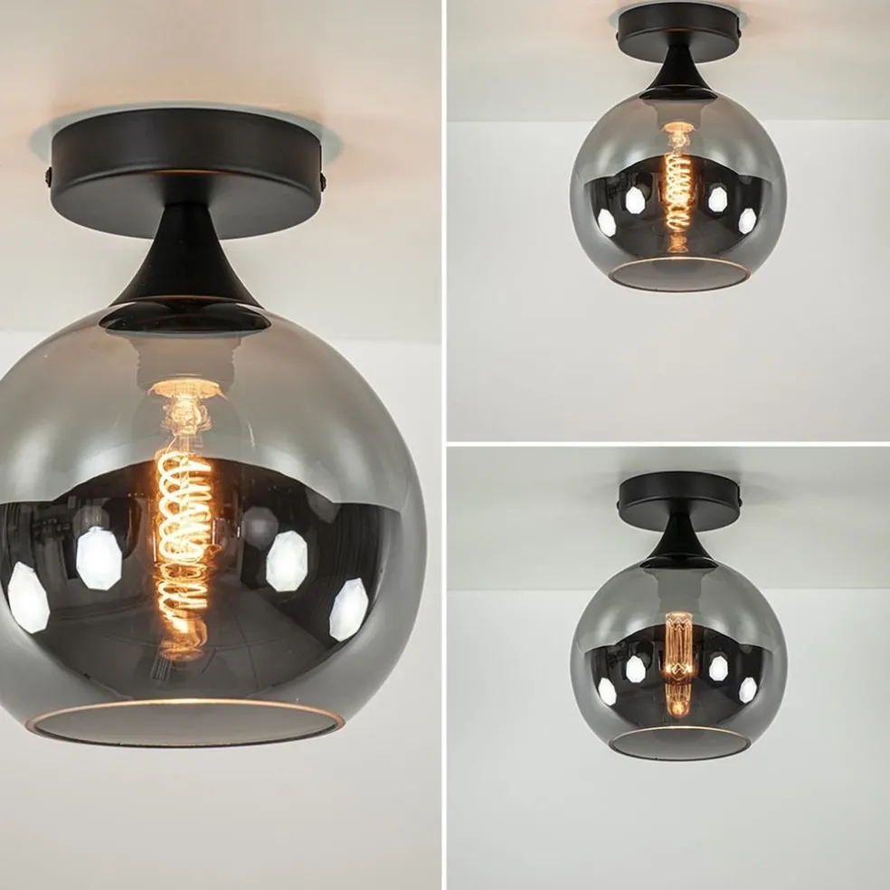 Store Straluma Mat zwarte plafondlamp met smoke glazen bol klein
