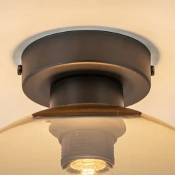 Online Straluma Mat zwarte plafondlamp met amber glazen bol