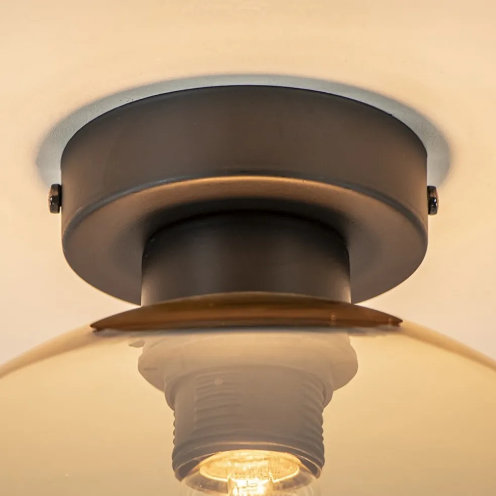 Online Straluma Mat zwarte plafondlamp met amber glazen bol