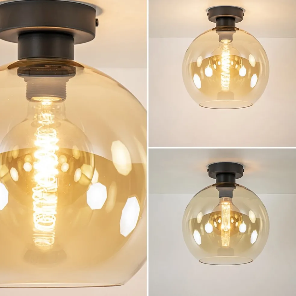 Online Straluma Mat zwarte plafondlamp met amber glazen bol