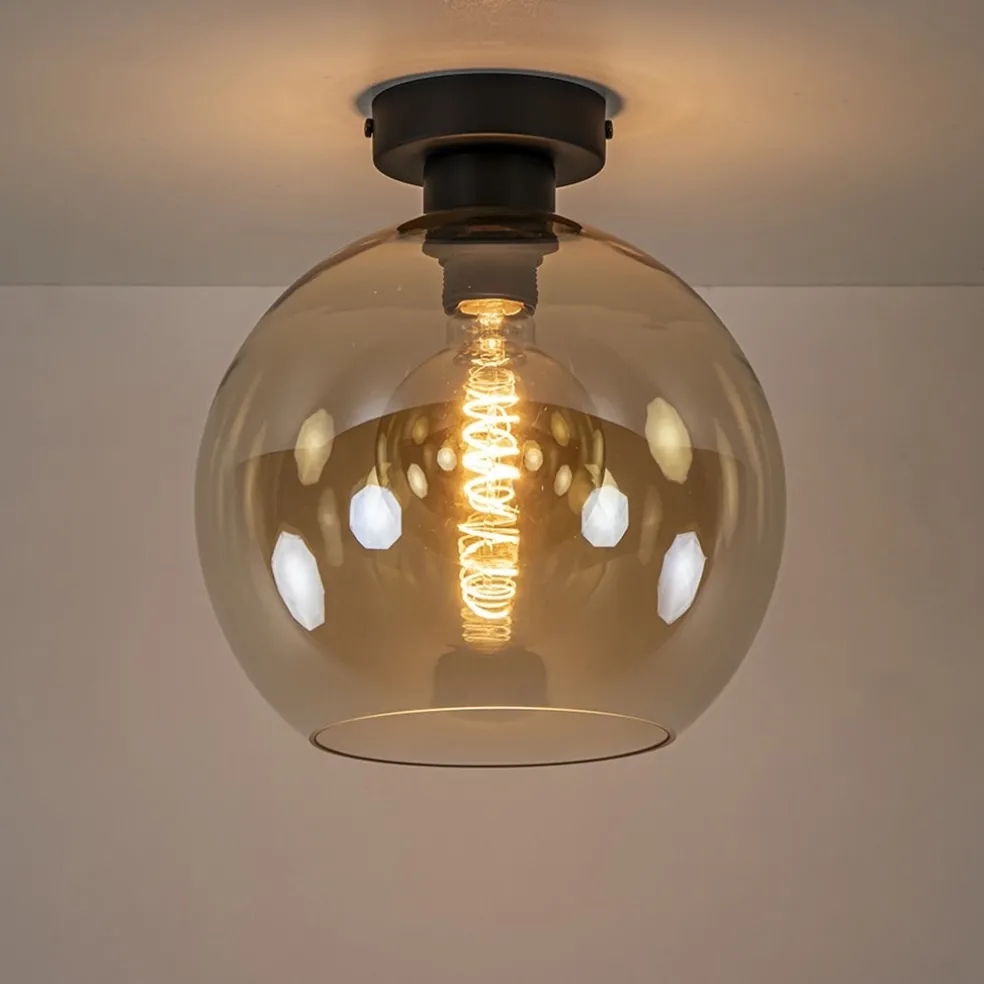 Online Straluma Mat zwarte plafondlamp met amber glazen bol