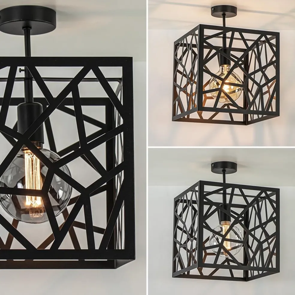 New Straluma Mat zwarte plafondlamp metaal met vierkante kap
