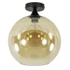 Hot Straluma Mat zwarte plafondlamp met amber glazen bol 30 cm