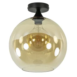 Hot Straluma Mat zwarte plafondlamp met amber glazen bol 30 cm