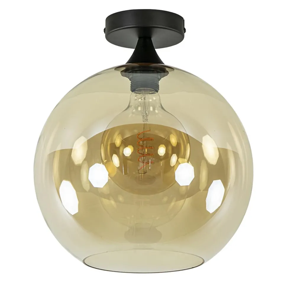 Hot Straluma Mat zwarte plafondlamp met amber glazen bol 30 cm