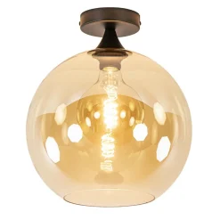 Hot Straluma Mat zwarte plafondlamp met amber glazen bol 30 cm