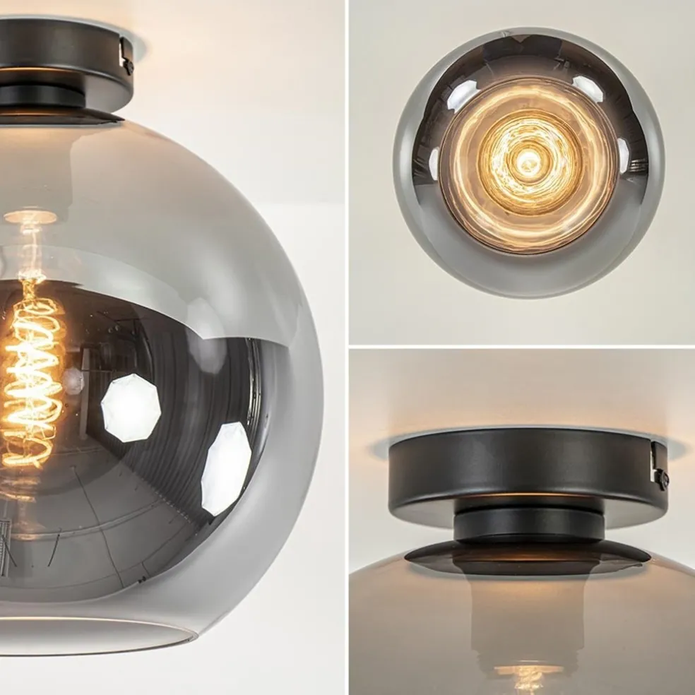 Discount Straluma Mat zwarte plafondlamp met smoke glazen bol 30 cm