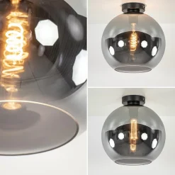 Discount Straluma Mat zwarte plafondlamp met smoke glazen bol 30 cm