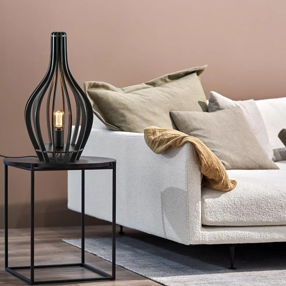 Flash Sale Straluma Mat zwarte tafellamp houten kegel