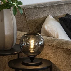 Discount Straluma Mat zwarte tafellamp met smoke/titanium bol klein