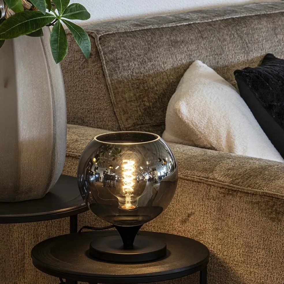 Discount Straluma Mat zwarte tafellamp met smoke/titanium bol klein