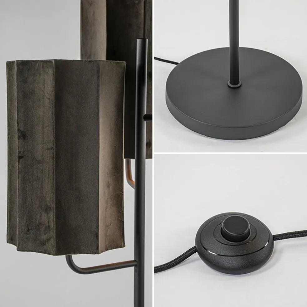 Flash Sale Straluma Mat zwarte vloerlamp Edisa met velvet bruine kappen