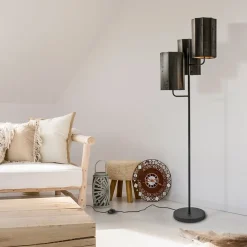 Flash Sale Straluma Mat zwarte vloerlamp Edisa met velvet bruine kappen