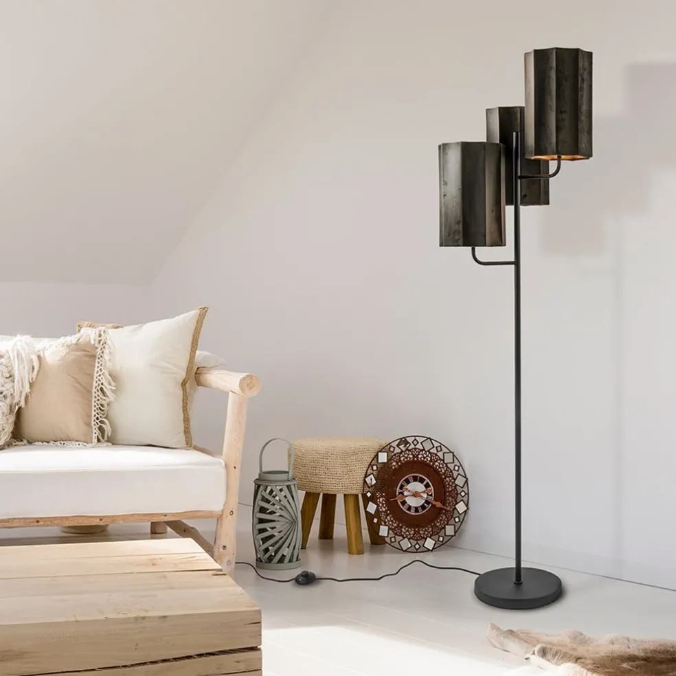 Flash Sale Straluma Mat zwarte vloerlamp Edisa met velvet bruine kappen