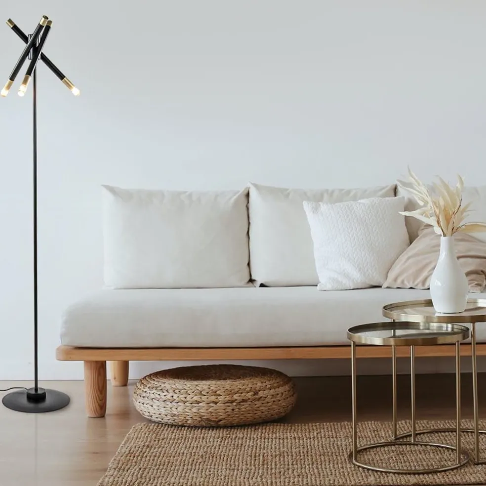 Hot Straluma Mat zwarte vloerlamp G9 met gouden accenten