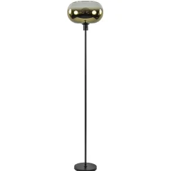 Outlet Straluma Mat zwarte vloerlamp met glazen kap helder/goud