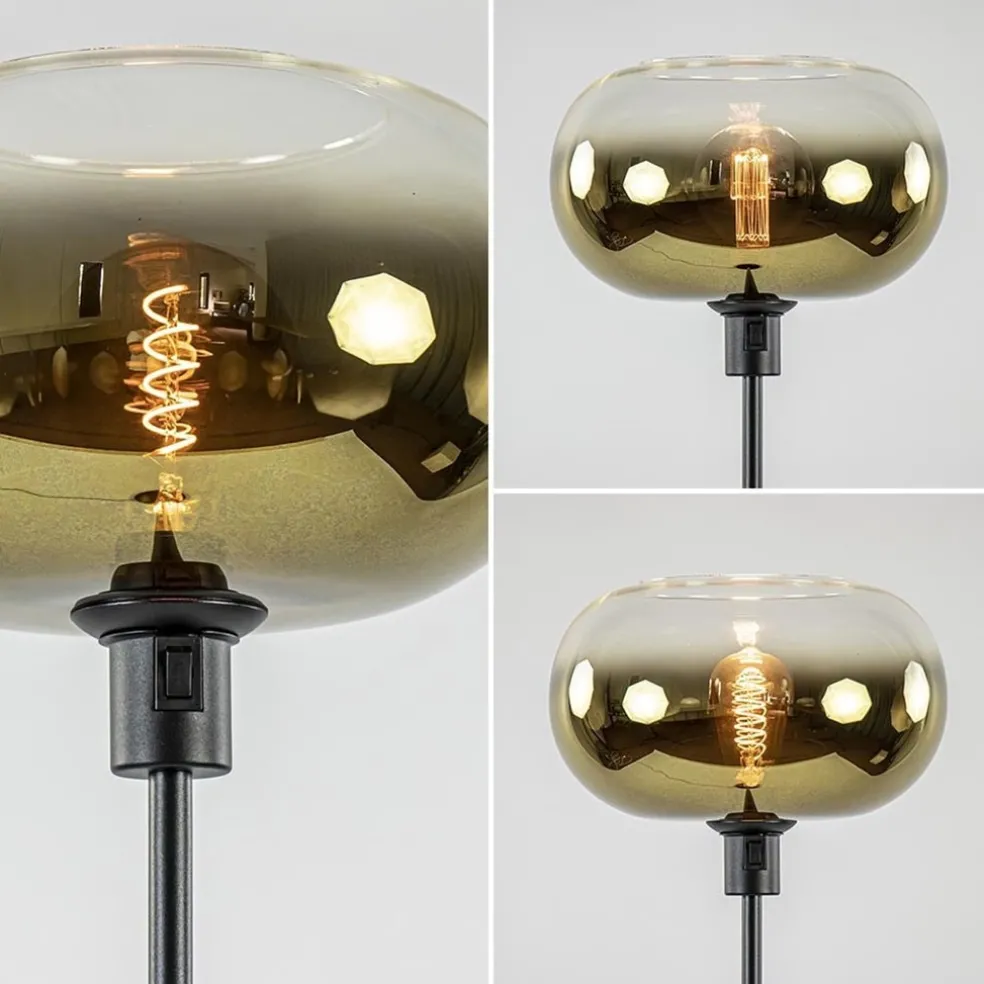Outlet Straluma Mat zwarte vloerlamp met glazen kap helder/goud