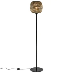 Best Straluma Mat zwarte vloerlamp met bamboe kap