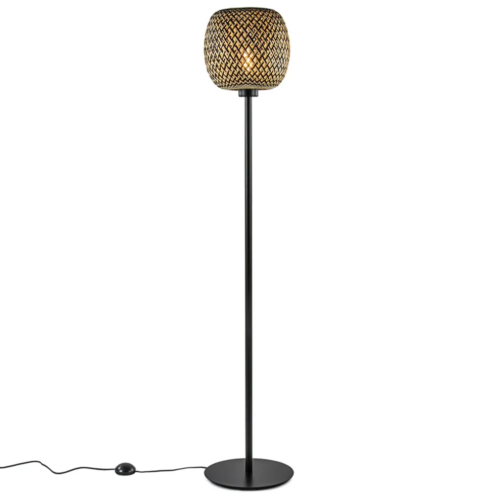 Best Straluma Mat zwarte vloerlamp met bamboe kap
