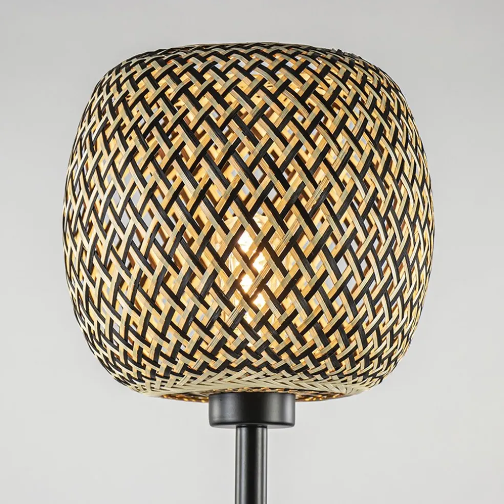 Best Straluma Mat zwarte vloerlamp met bamboe kap