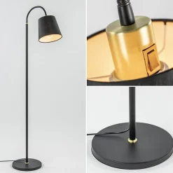 New Straluma Mat zwarte vloerlamp met goud en kunststof kap