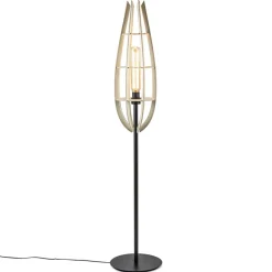Clearance Straluma Mat zwarte vloerlamp met houten kap naturel