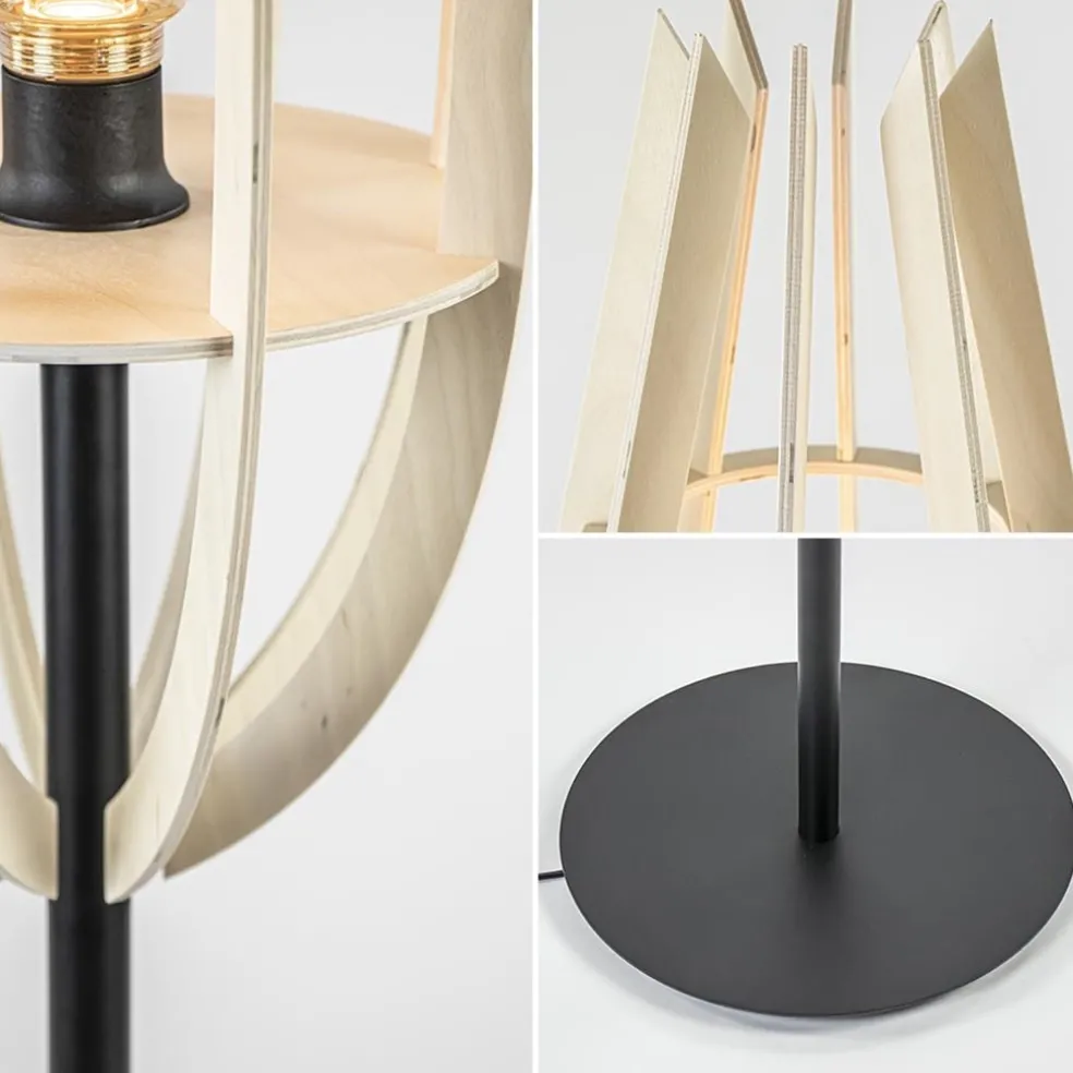 Clearance Straluma Mat zwarte vloerlamp met houten kap naturel