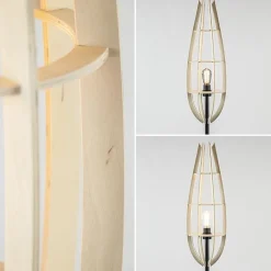 Clearance Straluma Mat zwarte vloerlamp met houten kap naturel