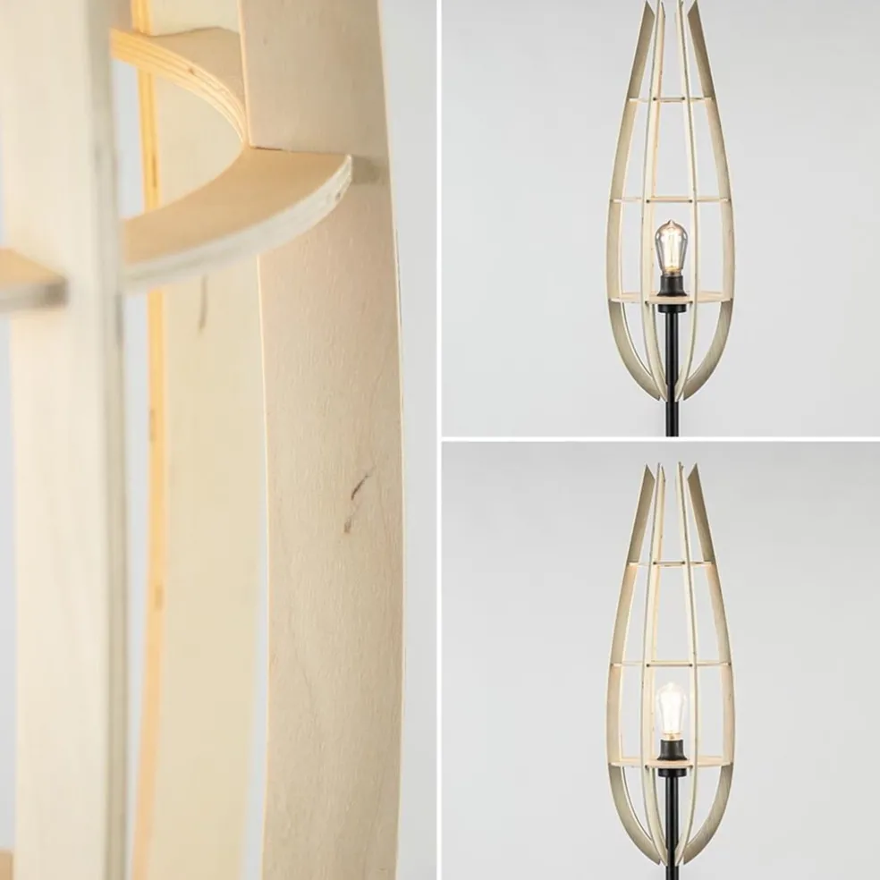 Clearance Straluma Mat zwarte vloerlamp met houten kap naturel