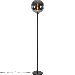 Shop Straluma Mat zwarte vloerlamp met smoke/titanium glazen kap