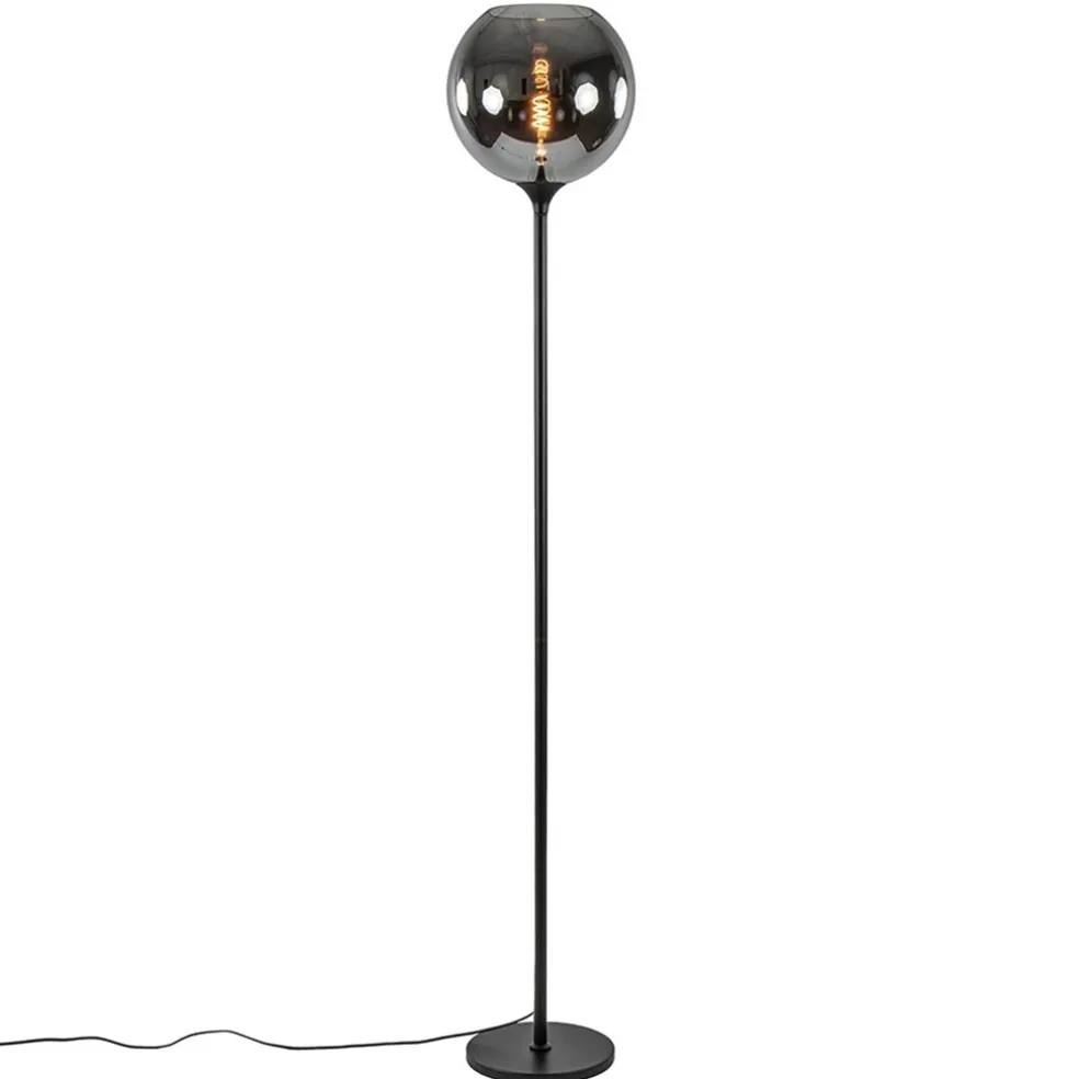 Shop Straluma Mat zwarte vloerlamp met smoke/titanium glazen kap