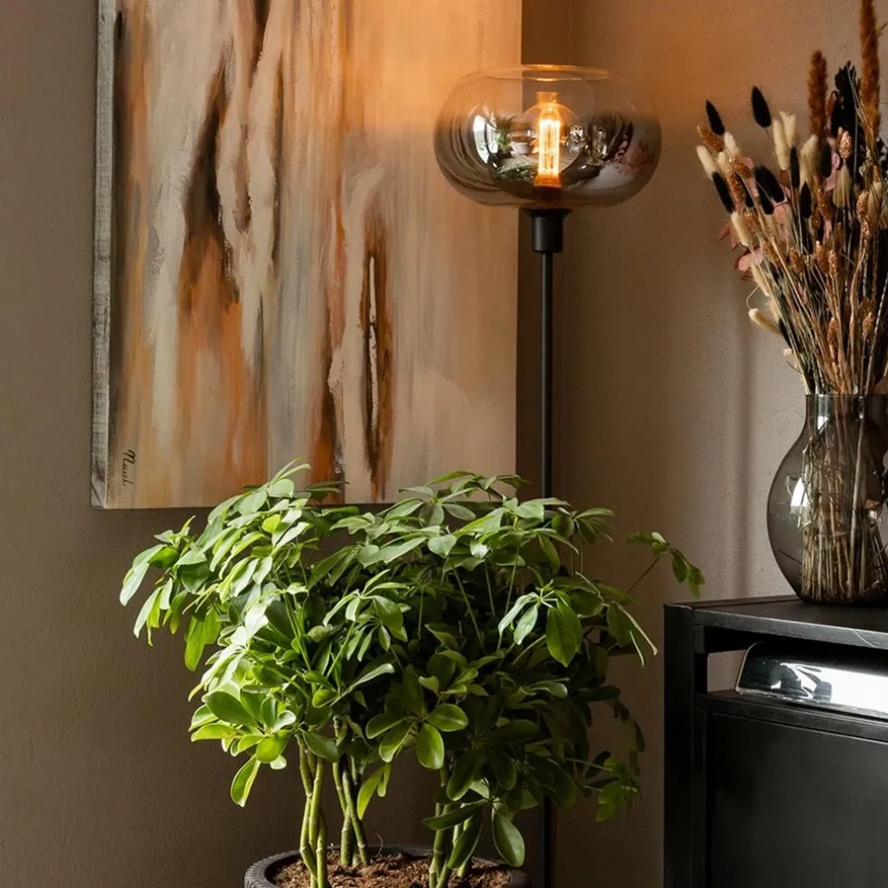 Discount Straluma Mat zwarte vloerlamp met smoke glas gradient