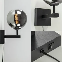 Best Sale Straluma Mat zwarte wandlamp met smoke glazen bol 20 cm