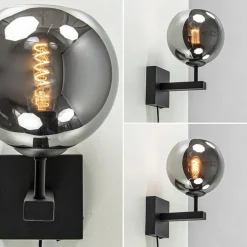 Best Sale Straluma Mat zwarte wandlamp met smoke glazen bol 20 cm