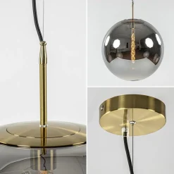 Online Straluma Medina hanglamp bol XL smoke glas met brons