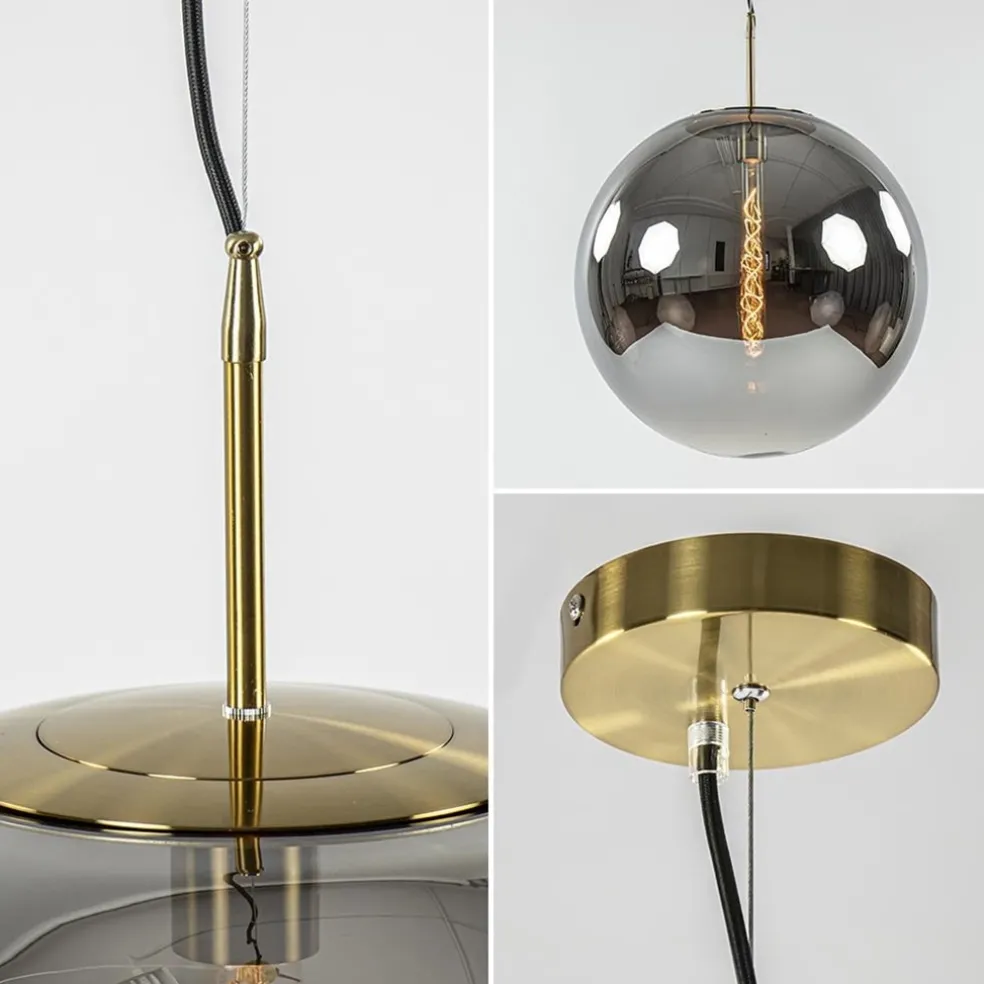 Online Straluma Medina hanglamp bol XL smoke glas met brons