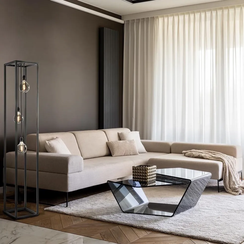 Discount Straluma Metalen design vloerlamp zwart frame rechthoek