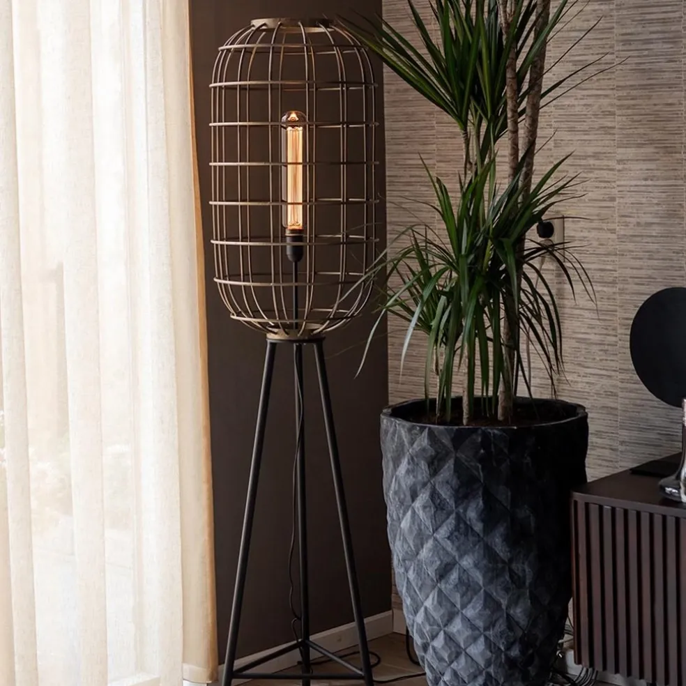 Best Straluma Metalen kooi vloerlamp oud-brons L&L