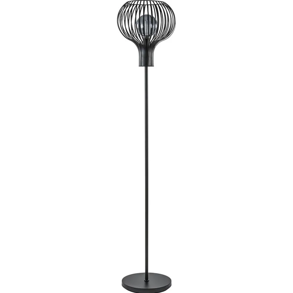 New Straluma Modern landelijke vloerlamp mat zwart met draadkap