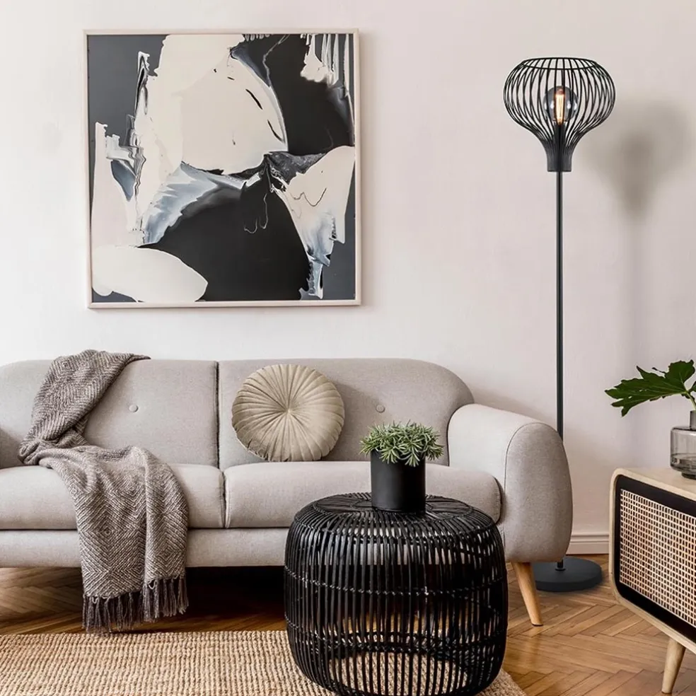 Online Straluma Modern zwarte vloerlamp met draad kap