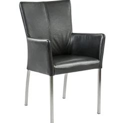 Fashion Straluma Moderne armstoel zwart leder met RVS poten