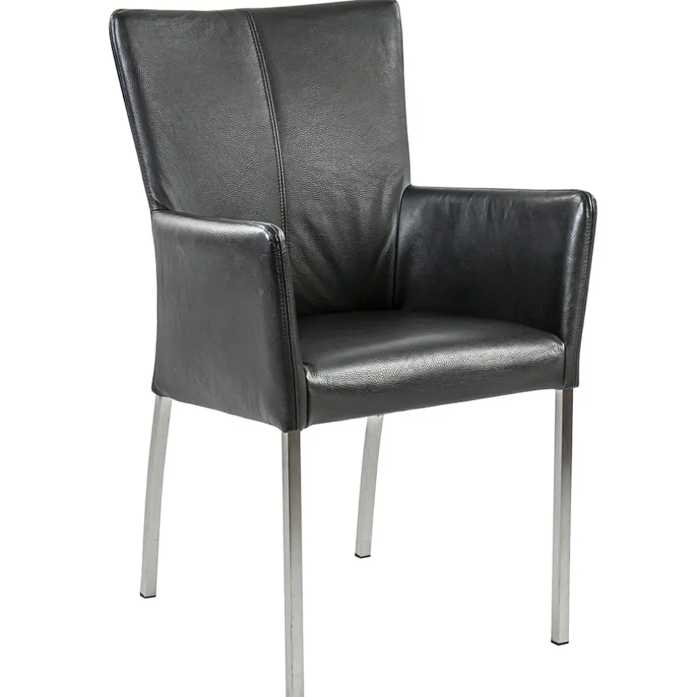 Fashion Straluma Moderne armstoel zwart leder met RVS poten