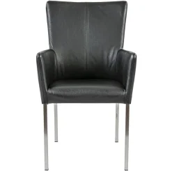 Fashion Straluma Moderne armstoel zwart leder met RVS poten