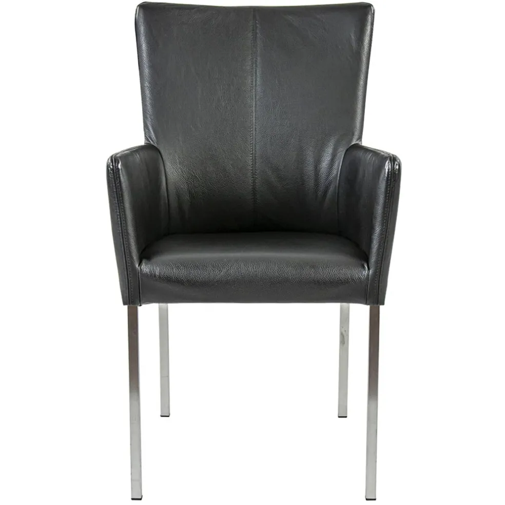 Fashion Straluma Moderne armstoel zwart leder met RVS poten
