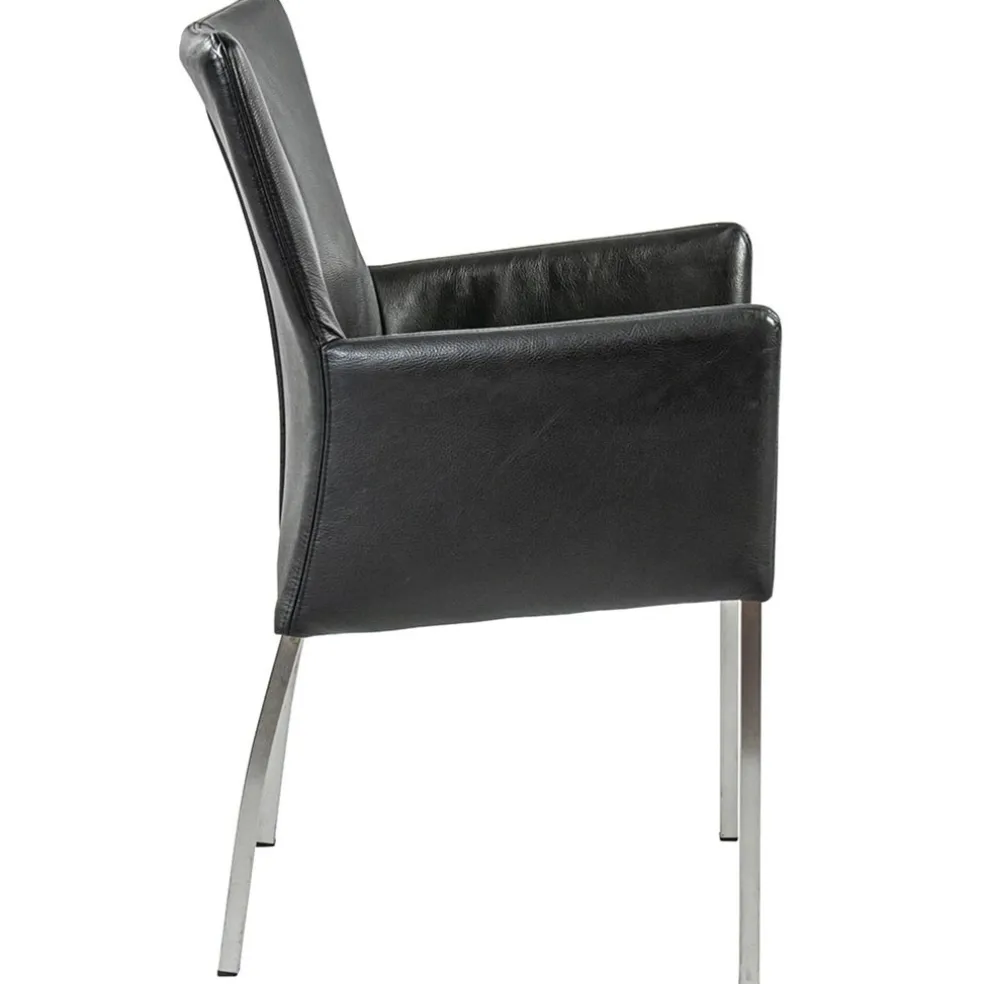 Fashion Straluma Moderne armstoel zwart leder met RVS poten