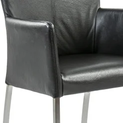 Fashion Straluma Moderne armstoel zwart leder met RVS poten