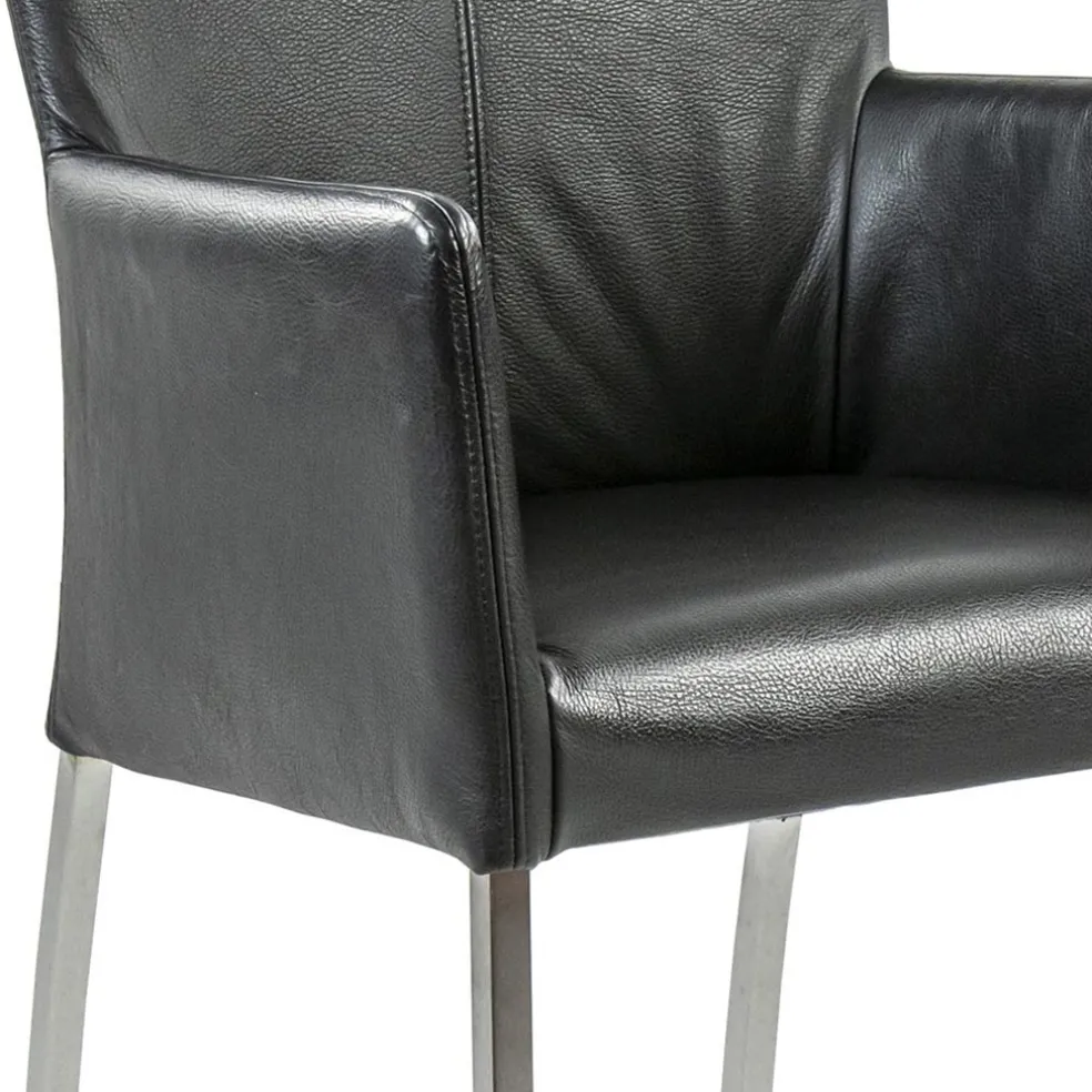 Fashion Straluma Moderne armstoel zwart leder met RVS poten