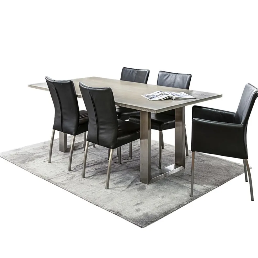 Fashion Straluma Moderne armstoel zwart leder met RVS poten